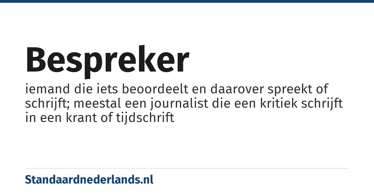 bespreker: iemand die iets beoordeelt en daarover spreekt of schrijft; meestal een journalist die een kritiek schrijft in een krant of tijdschrift