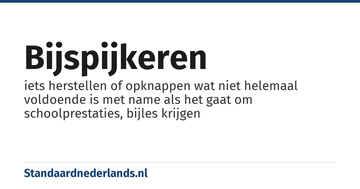 bijspijkeren: iets herstellen of opknappen wat niet helemaal voldoende is met name als het gaat om schoolprestaties, bijles krijgen