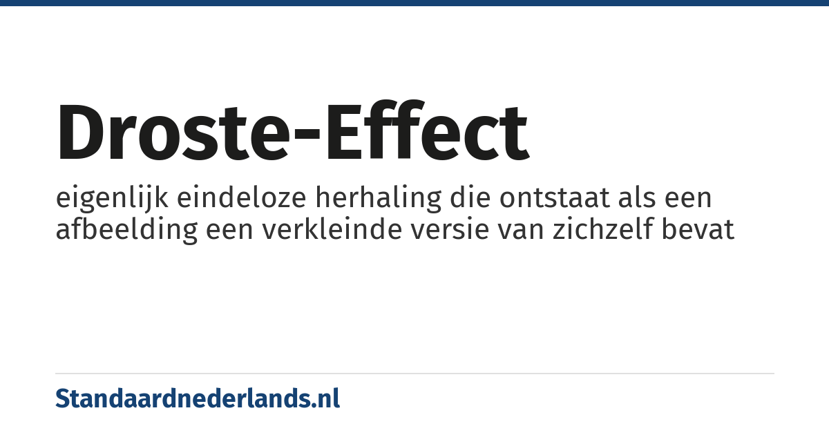droste-effect: eigenlijk eindeloze herhaling die ontstaat als een afbeelding een verkleinde versie van zichzelf bevat