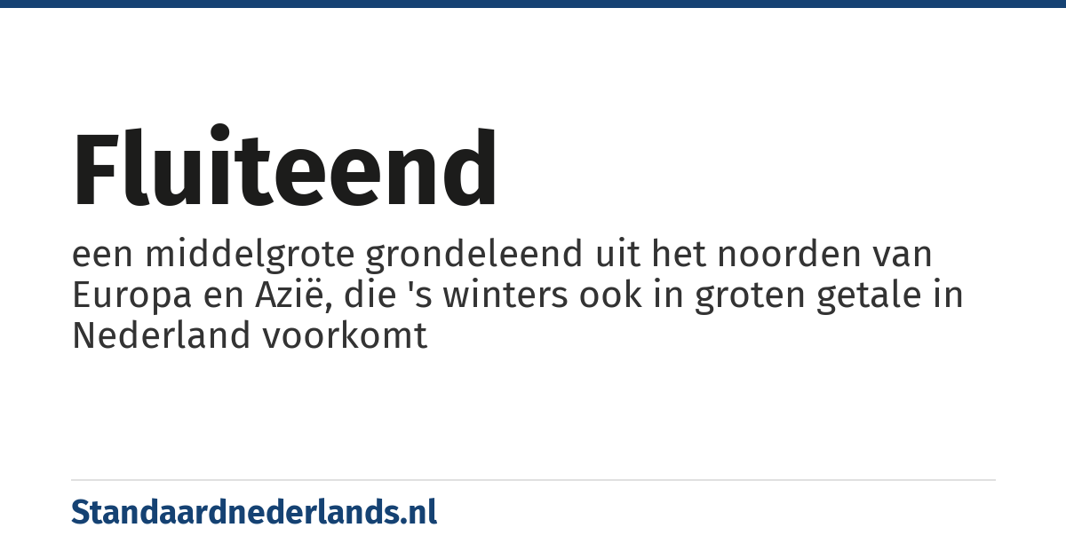 fluiteend: een middelgrote grondeleend uit het noorden van Europa en Azië, die 's winters ook in groten getale in Nederland voorkomt