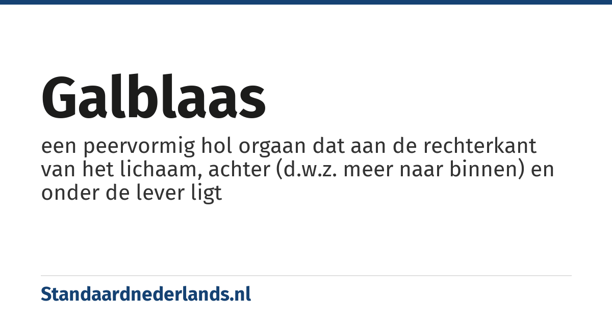 galblaas: een peervormig hol orgaan dat aan de rechterkant van het lichaam, achter (d.w.z. meer naar binnen) en onder de lever ligt
