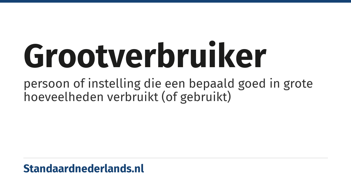 grootverbruiker: persoon of instelling die een bepaald goed in grote hoeveelheden verbruikt (of gebruikt)