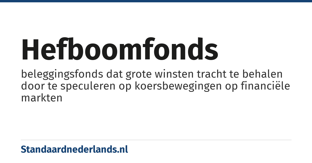 hefboomfonds: beleggingsfonds dat grote winsten tracht te behalen door te speculeren op koersbewegingen op financiële markten