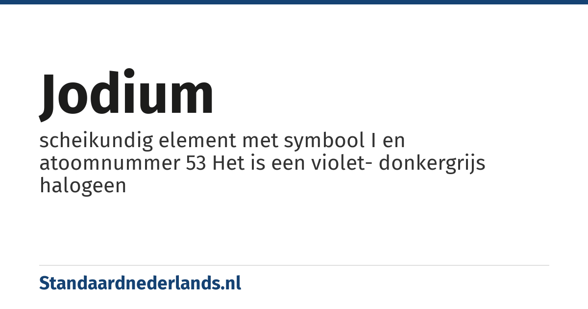 jodium: scheikundig element met symbool I en atoomnummer 53 Het is een violet- donkergrijs halogeen