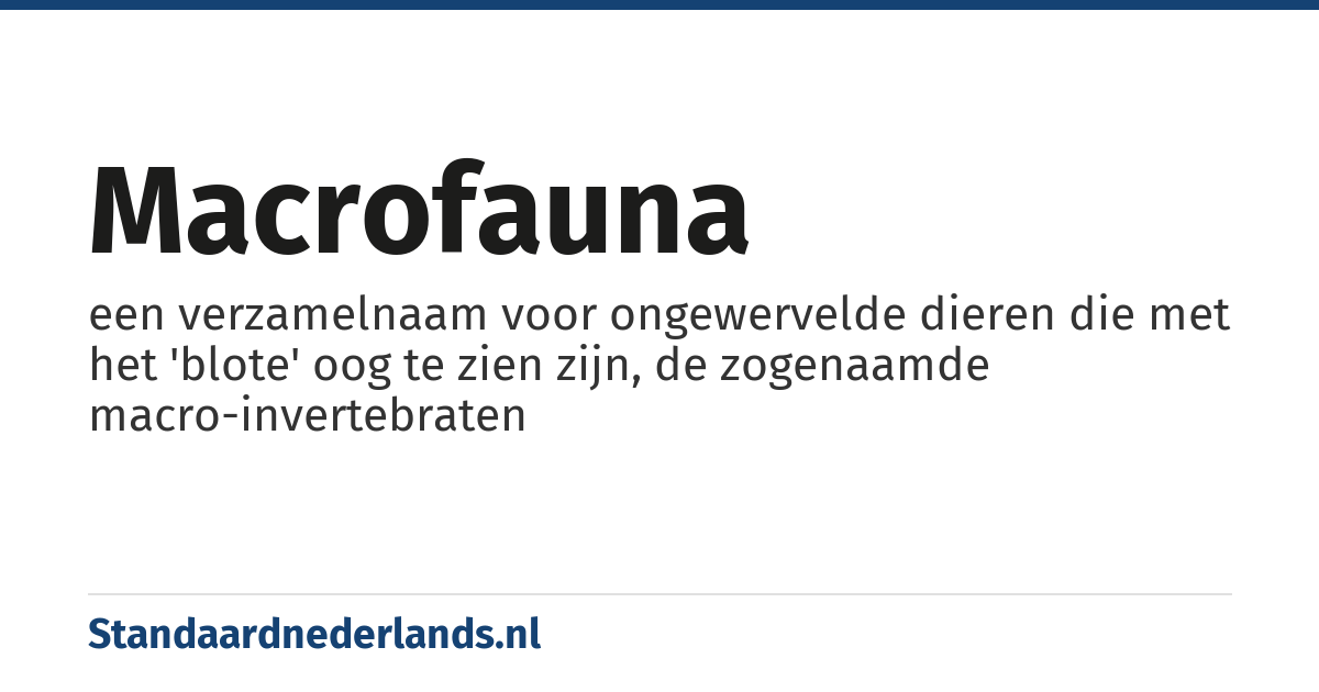 macrofauna: een verzamelnaam voor ongewervelde dieren die met het 'blote' oog te zien zijn, de zogenaamde macro-invertebraten