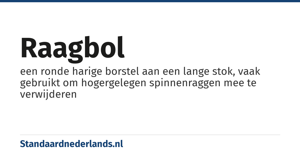 raagbol: een ronde harige borstel aan een lange stok, vaak gebruikt om hogergelegen spinnenraggen mee te verwijderen