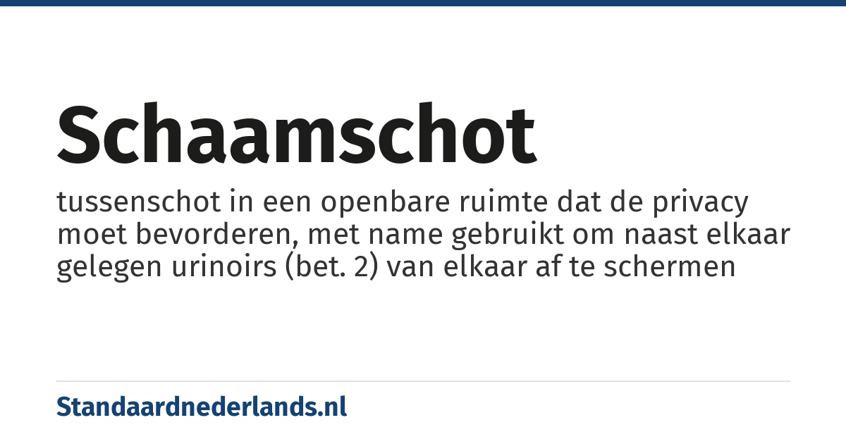 schaamschot: tussenschot in een openbare ruimte dat de privacy moet bevorderen, met name gebruikt om naast elkaar gelegen urinoirs (bet. 2) van elkaar af te schermen