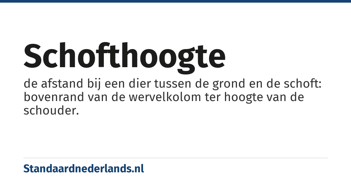 schofthoogte: de afstand bij een dier tussen de grond en de schoft: bovenrand van de wervelkolom ter hoogte van de schouder.