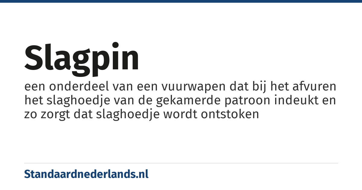 slagpin: een onderdeel van een vuurwapen dat bij het afvuren het slaghoedje van de gekamerde patroon indeukt en zo zorgt dat slaghoedje wordt ontstoken