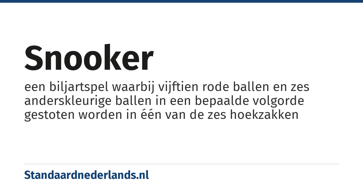 snooker: een biljartspel waarbij vijftien rode ballen en zes anderskleurige ballen in een bepaalde volgorde gestoten worden in één van de zes hoekzakken
