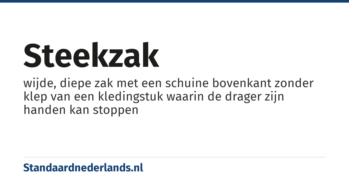steekzak: wijde, diepe zak met een schuine bovenkant zonder klep van een kledingstuk waarin de drager zijn handen kan stoppen