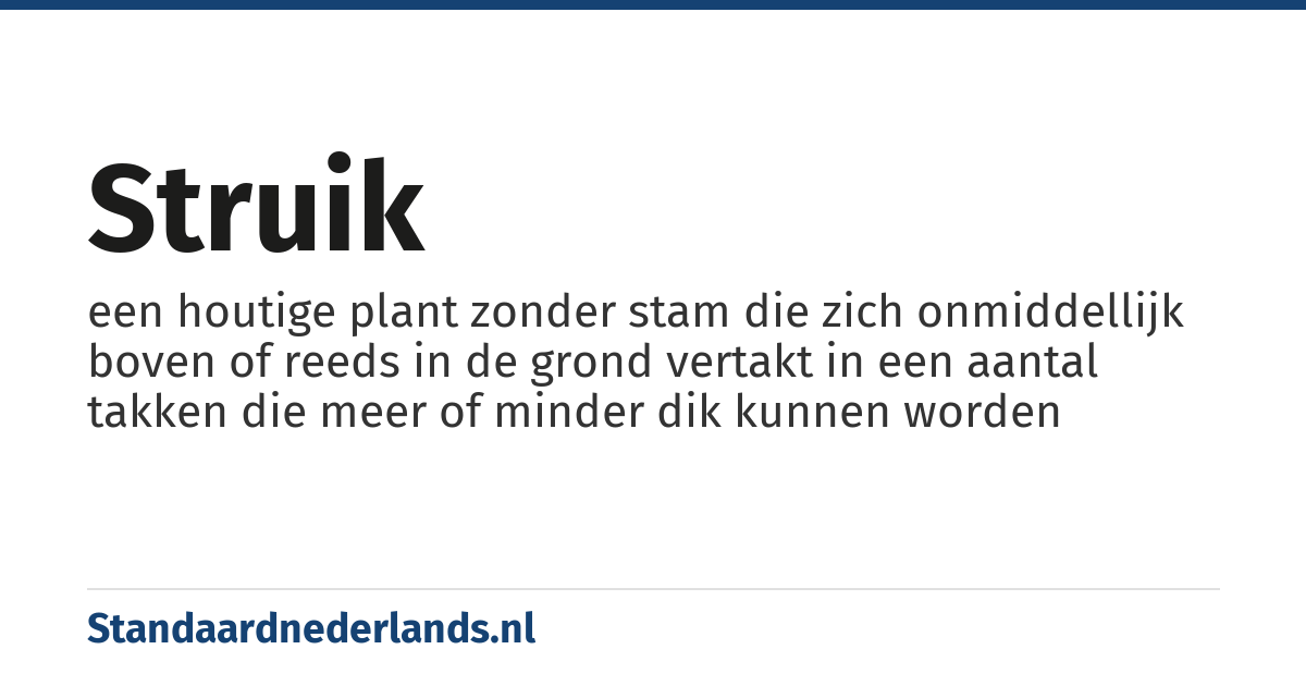 struik: een houtige plant zonder stam die zich onmiddellijk boven of reeds in de grond vertakt in een aantal takken die meer of minder dik kunnen worden