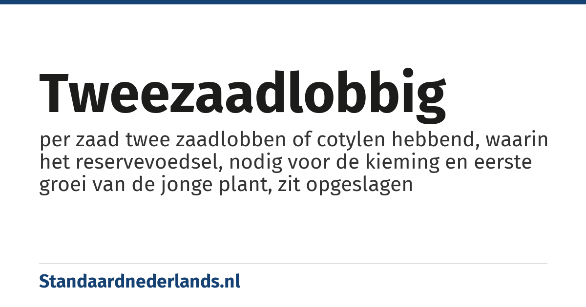 tweezaadlobbig: per zaad twee zaadlobben of cotylen hebbend, waarin het reservevoedsel, nodig voor de kieming en eerste groei van de jonge plant, zit opgeslagen