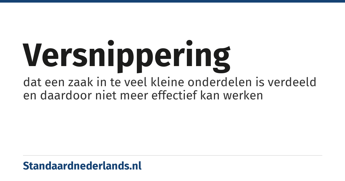 versnippering: dat een zaak in te veel kleine onderdelen is verdeeld en daardoor niet meer effectief kan werken