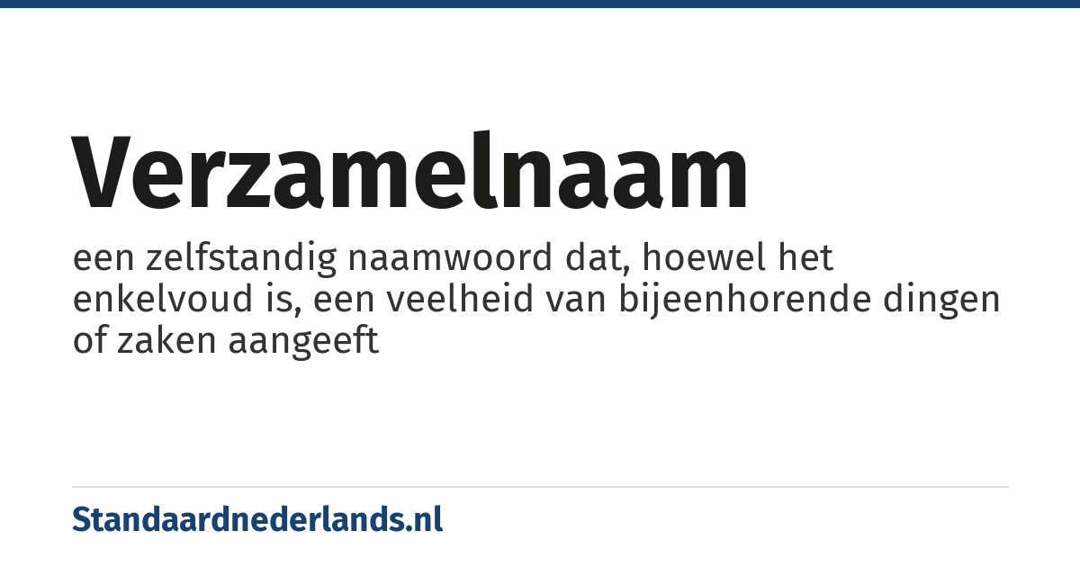 verzamelnaam: een zelfstandig naamwoord dat, hoewel het enkelvoud is, een veelheid van bijeenhorende dingen of zaken aangeeft