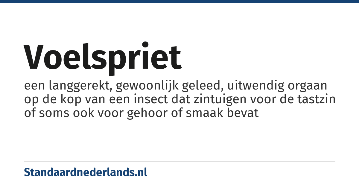 voelspriet: een langgerekt, gewoonlijk geleed, uitwendig orgaan op de kop van een insect dat zintuigen voor de tastzin of soms ook voor gehoor of smaak bevat