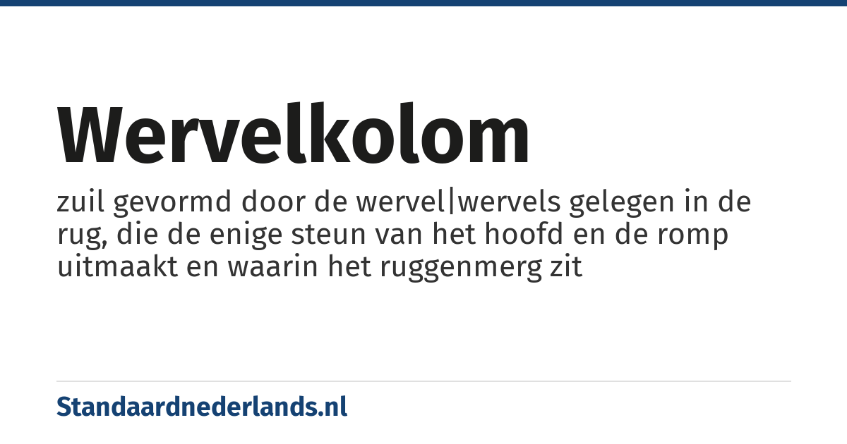 wervelkolom: zuil gevormd door de wervel|wervels gelegen in de rug, die de enige steun van het hoofd en de romp uitmaakt en waarin het ruggenmerg zit